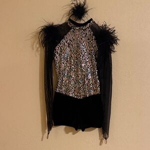 Sequin and Feather Black Bodysuit